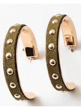 Erin McDermott Olive Suede Studded Hoop Earrings $25